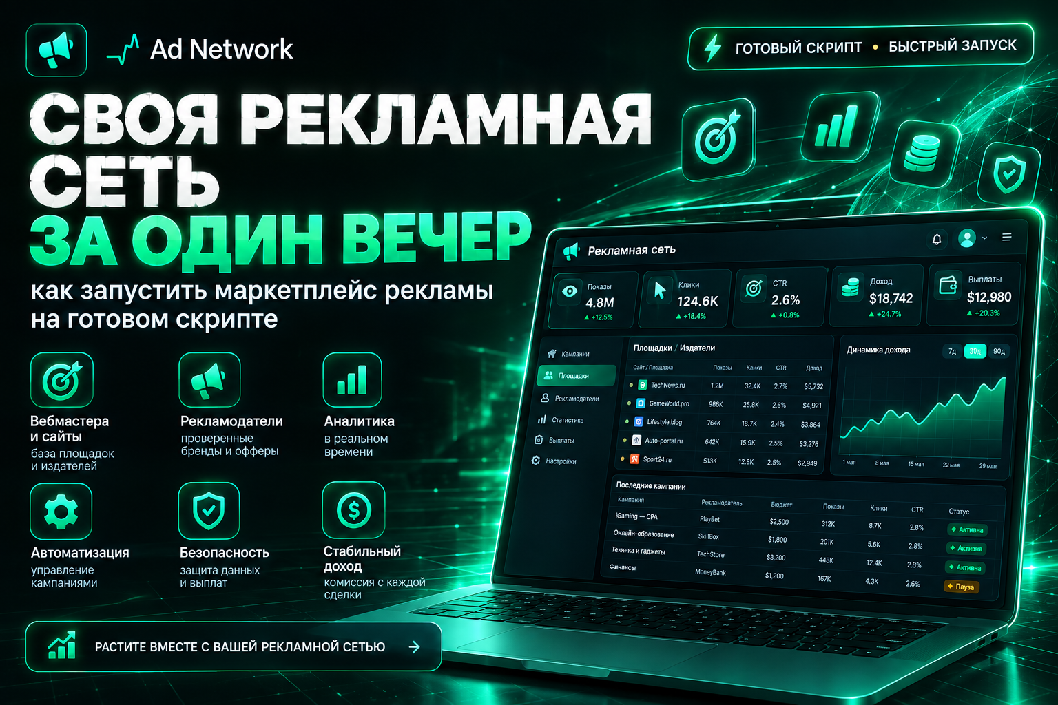 Своя рекламная сеть за один вечер: как запустить маркетплейс рекламы на готовом скрипте