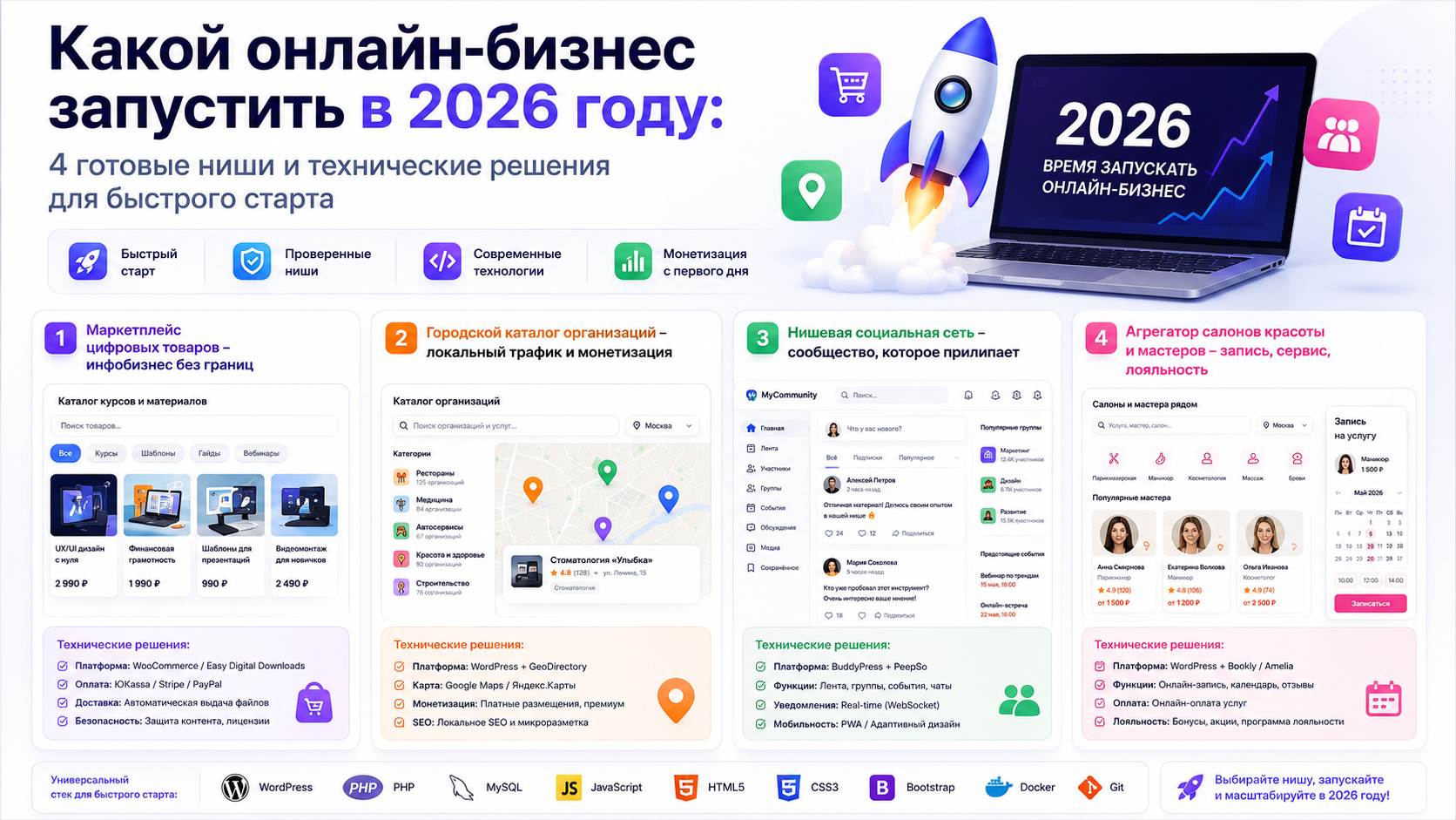 Какой онлайн-бизнес запустить в 2026 году: 4 готовые ниши и технические решения для быстрого старта