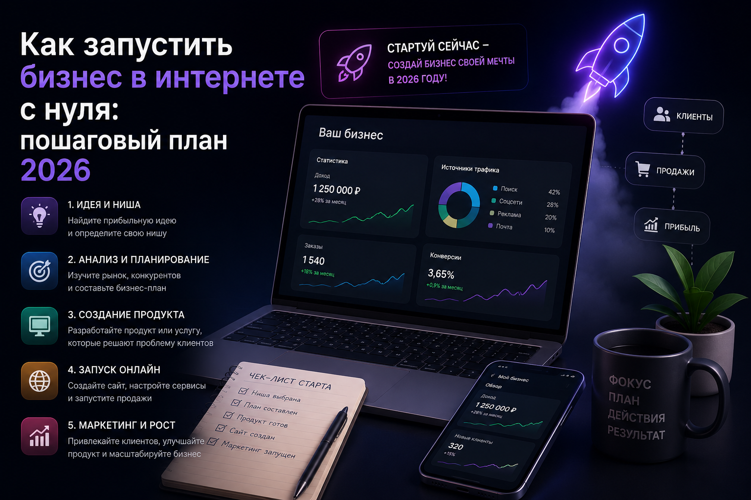 Как запустить бизнес в интернете с нуля: пошаговый план 2026
