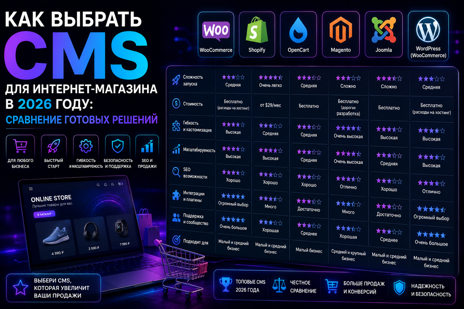 Как выбрать CMS для интернет-магазина в 2026 году: сравнение готовых решений