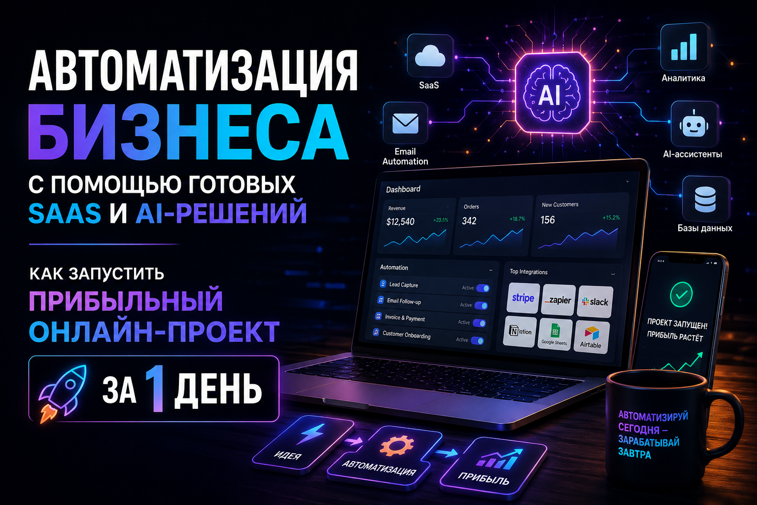 Автоматизация бизнеса с помощью готовых SaaS и AI-решений: как запустить прибыльный онлайн-проект за 1 день