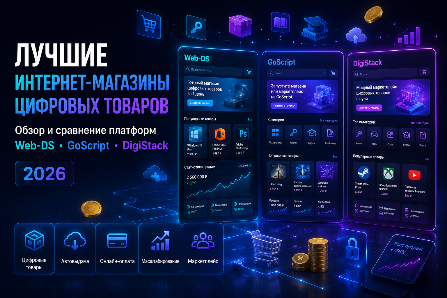 Лучшие интернет-магазины цифровых товаров: обзор и сравнение платформ Web-DS и GoScript DigiStack