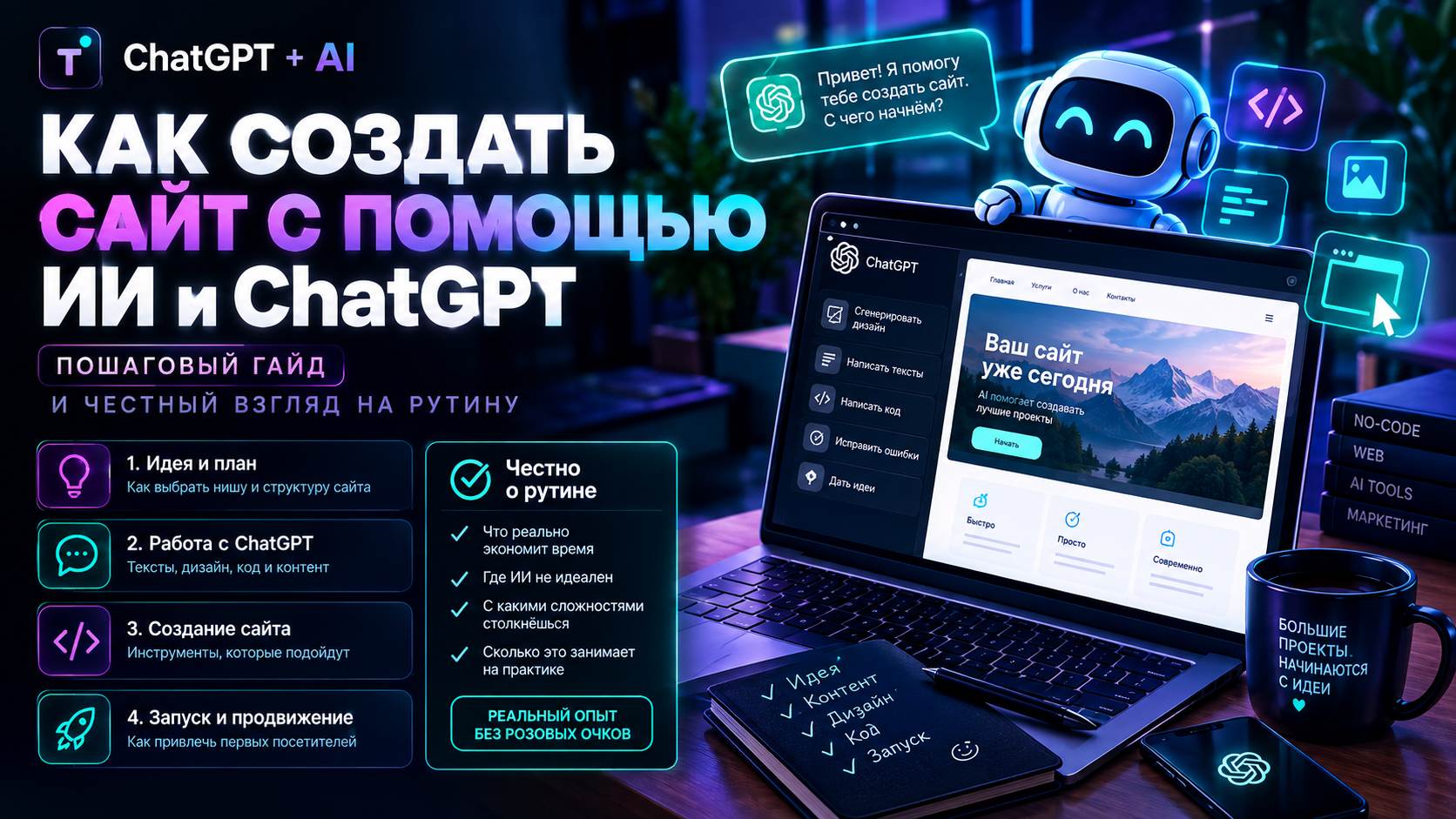 Как создать сайт с помощью ИИ и ChatGPT: пошаговый гайд и честный взгляд на рутину