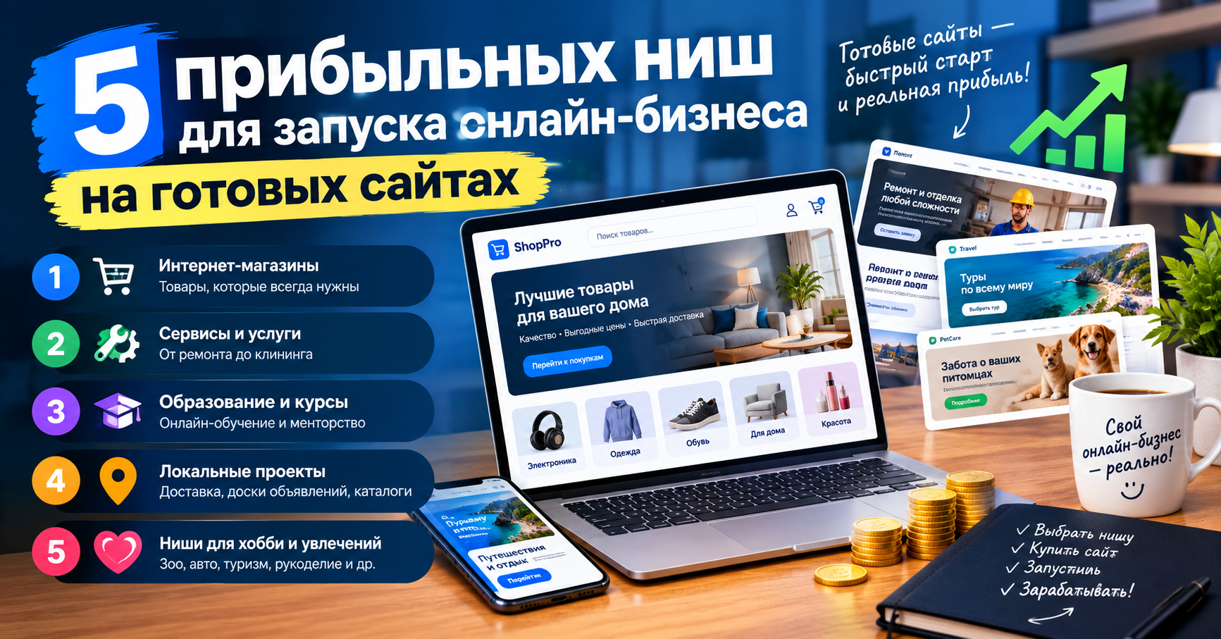 5 прибыльных ниш для запуска онлайн-бизнеса на готовых сайтах