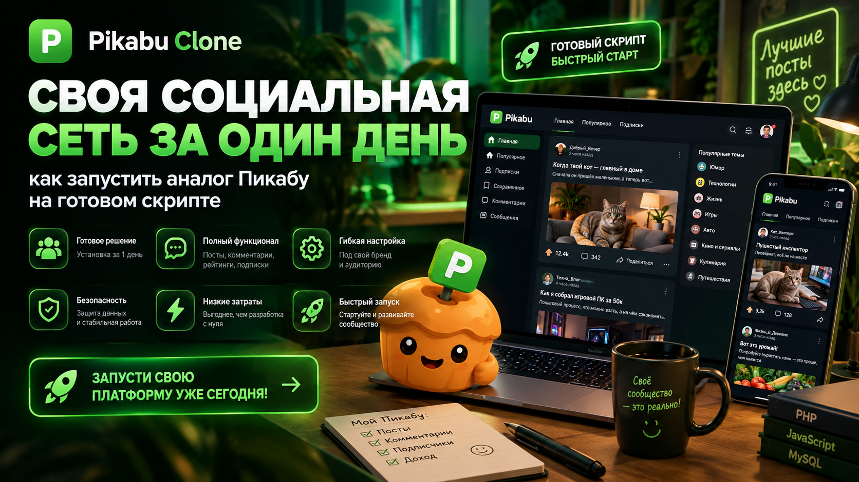 Своя социальная сеть за один день: как запустить аналог Пикабу на готовом скрипте