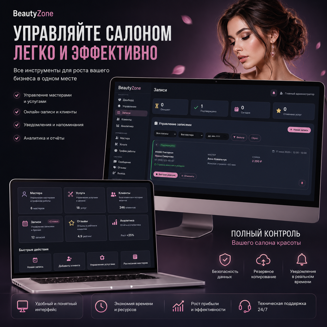 BeautyZone — готовый сайт салона красоты с онлайн-записью и CRM системой управления