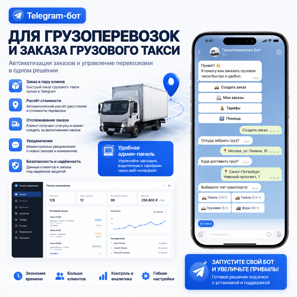 Telegram-бот для грузоперевозок и заказа грузового такси с админ-панелью