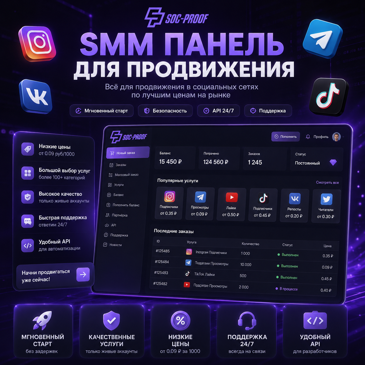 SOC-PROOF — готовая панель для продажи SMM-услуг.