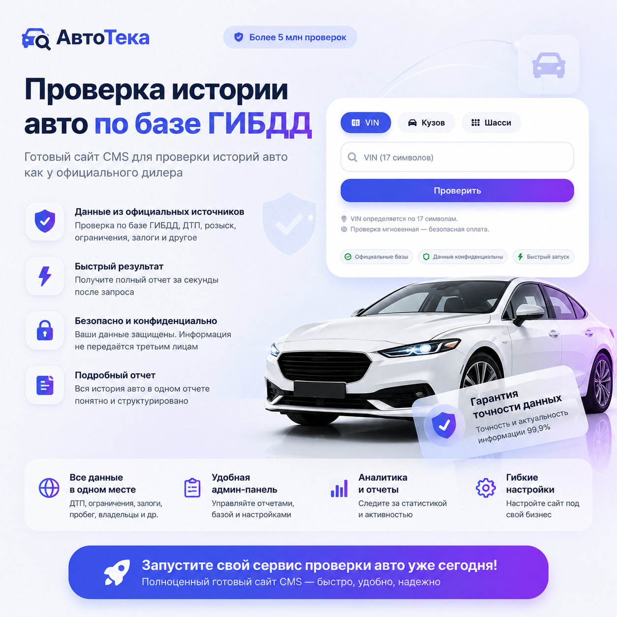 Готовый сайт CMS проверка истории авто по базе ГИБДД