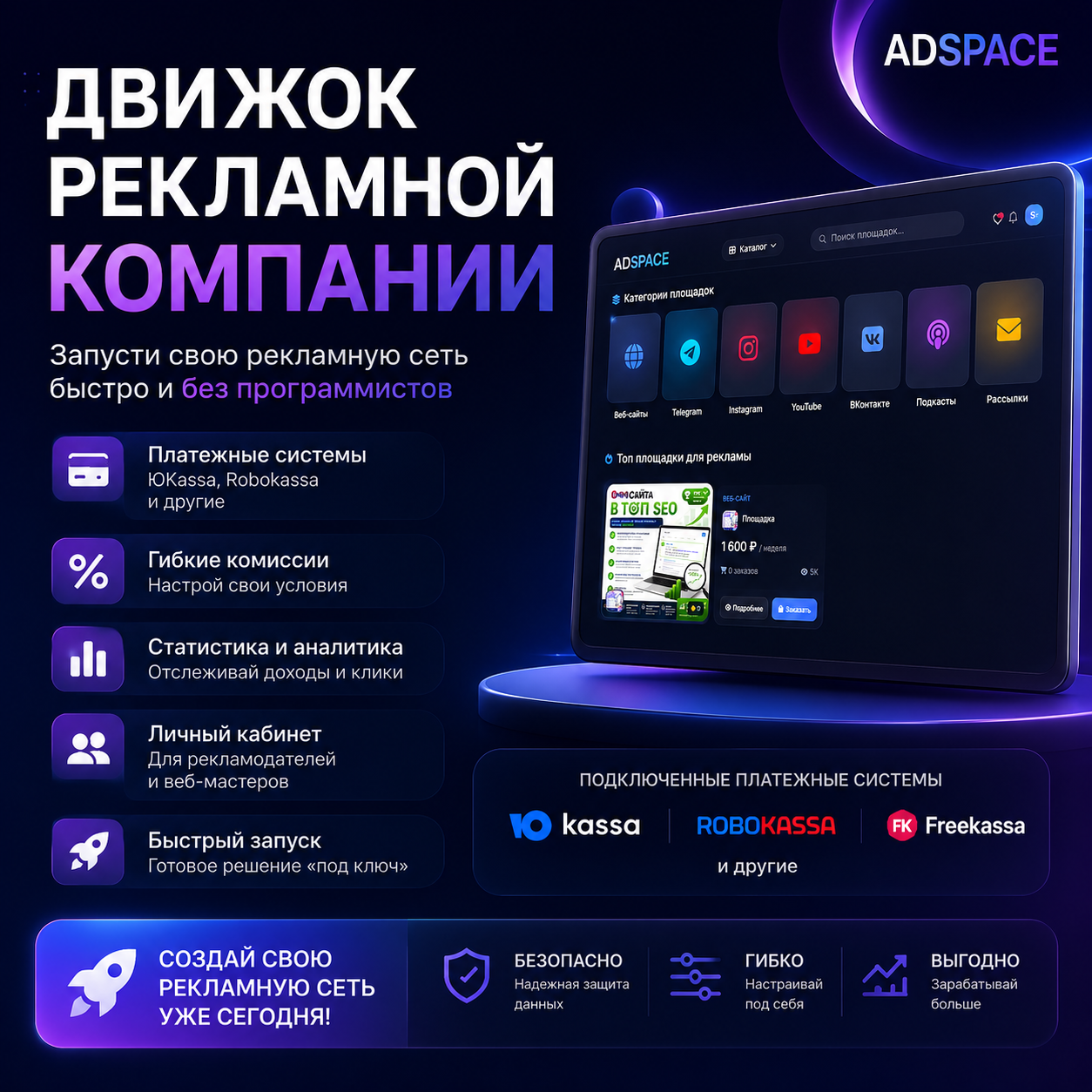 ADSPACE — CMS маркетплейса рекламных площадок (PHP + MySQL)