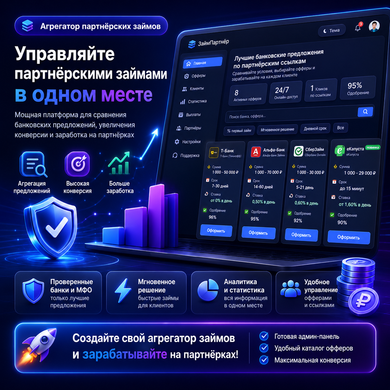 Скрипт Агрегатор партнёрских займов с админ-панелью
