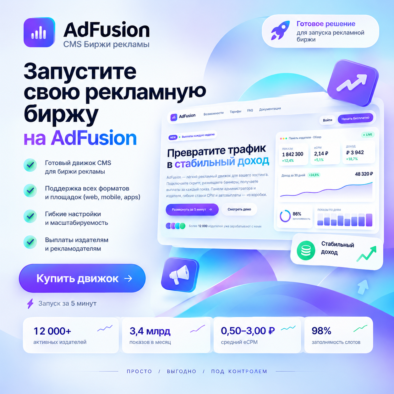 AdFusion — PHP рекламная сеть: CPM/CPC, прямой заказ блоков, кабинеты и админка