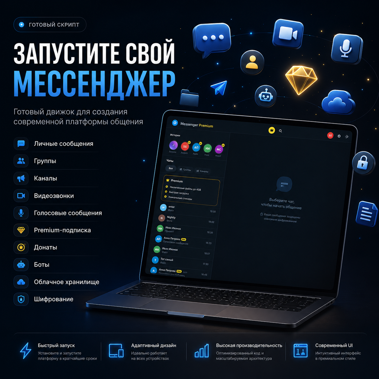Скрипт сайта клон Мессенджера Телеграм Telegram